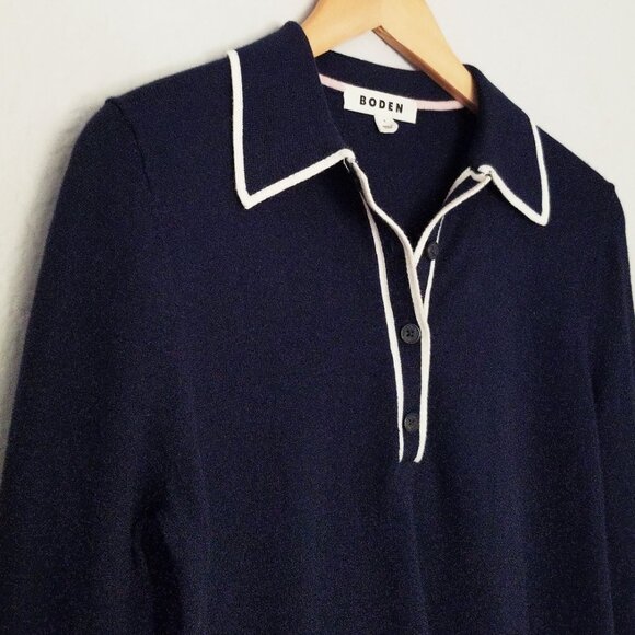 Boden Estelle Henley Sweater S Polo Collar Navy Blue Cotton Wool Blend Preppy - Picture 15 of 16